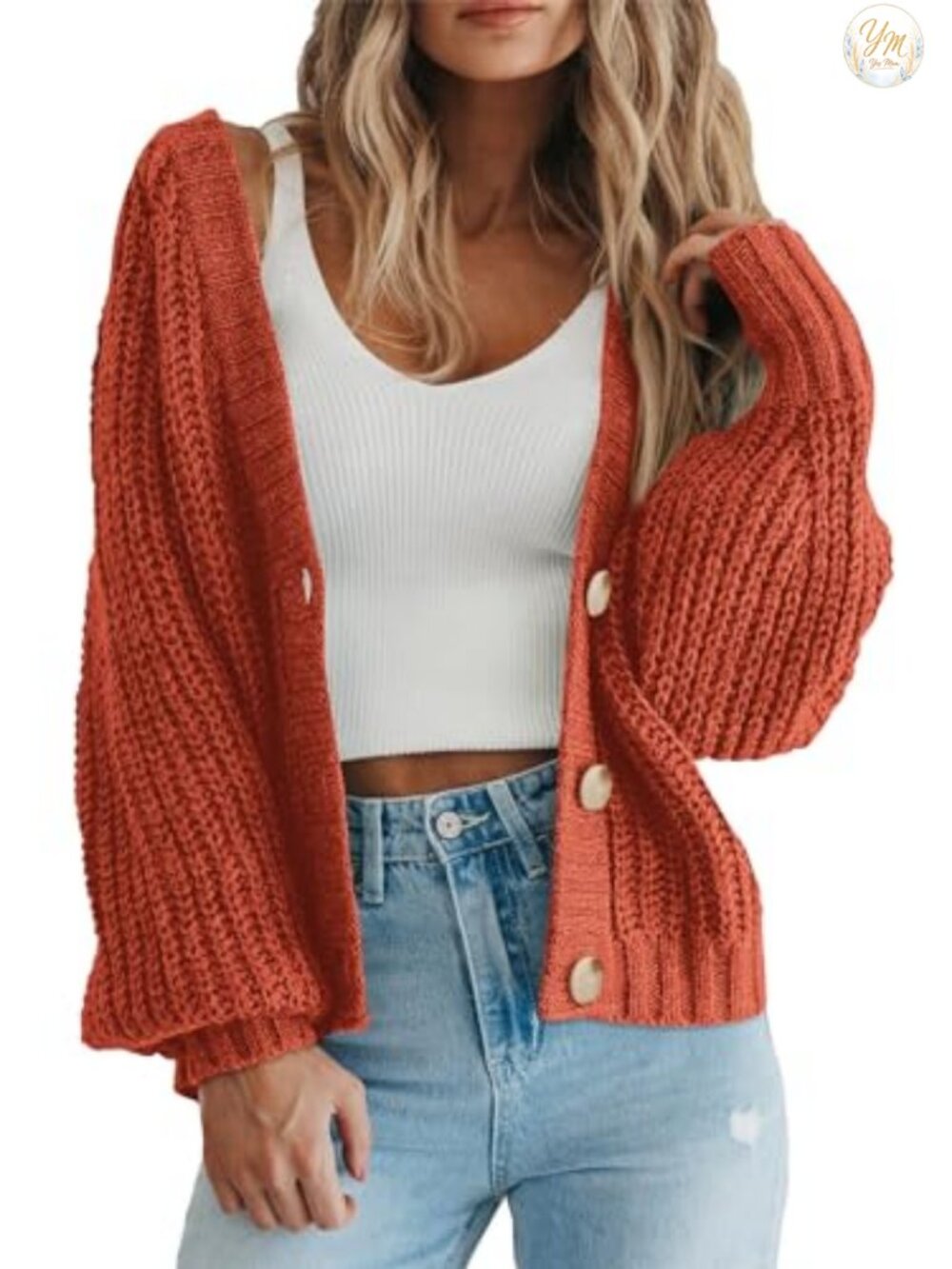 Chunky Knit Open Front Cardigan Button Down Long Sleeve Fall Sweater
